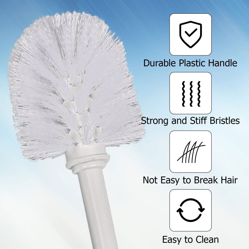 Topsky Toilet Brush 2 Pack Compact Toilet Brush & Holder Set Plastic Round Barrel Loo Brush with 2 Replacement Toilet Brush Head Durable for Bathroom Toilet White - Image 4